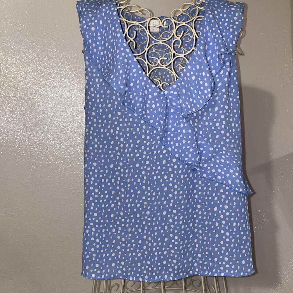 Womans Finn & Grace Top Size L Light Blue/White Dot 100% Polyester